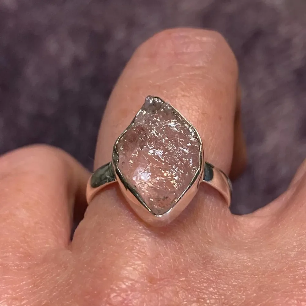 Pink Morganite Rough Madagascar Sterling Silver Ring Size 8.5